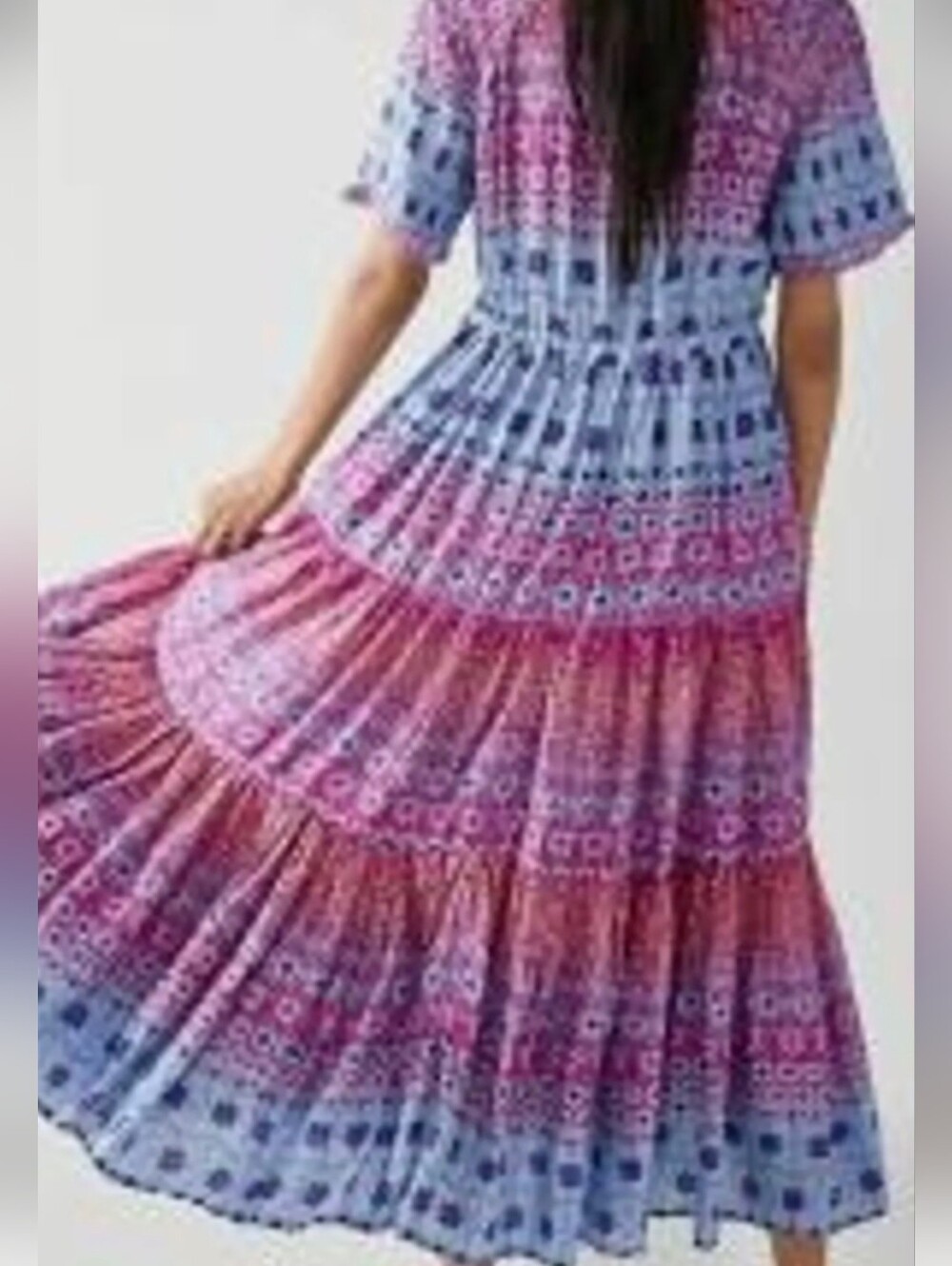 Free People Rare Feeling Pleated Boho Maxi Dress Purple Pink Floral gypsy M - Picture 4 of 13